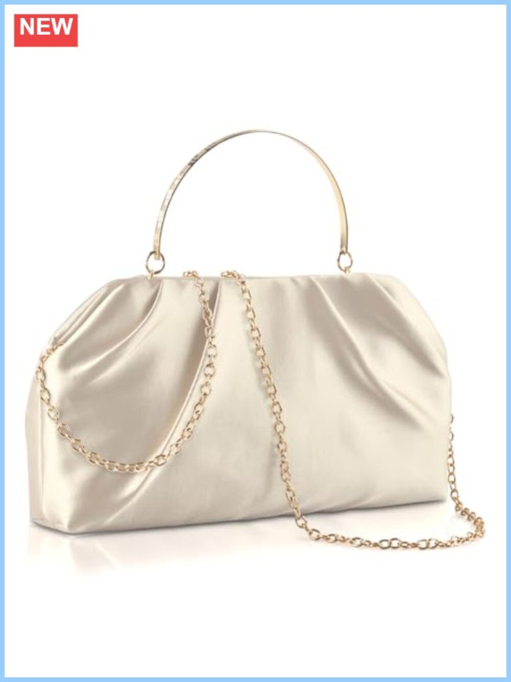 Pleated Satin Clutch Evening Bag with Detachable Chain